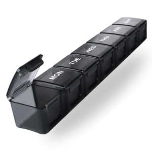 clarvie large weekly pill case, easy open pill box for vitamins, supplements, fish oil & medication, seniors & caregivers (black)