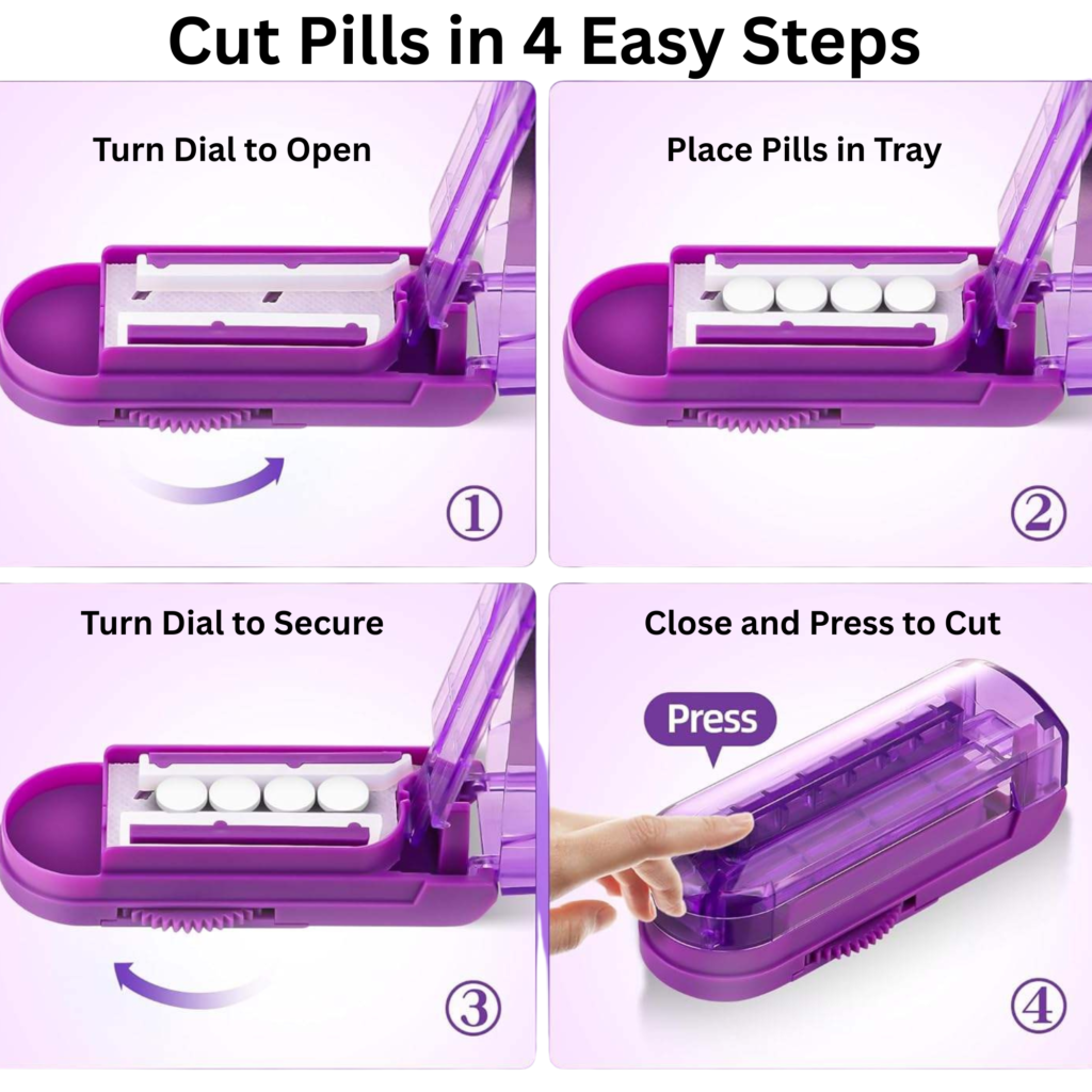 clarvie multiple pill cutter, pill splitter for small or large pills multi tablet slicer with stainless steel cutting blade (plum)