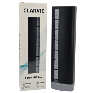 clarvie 7 day pill organizer – premium weekly pill box (black)