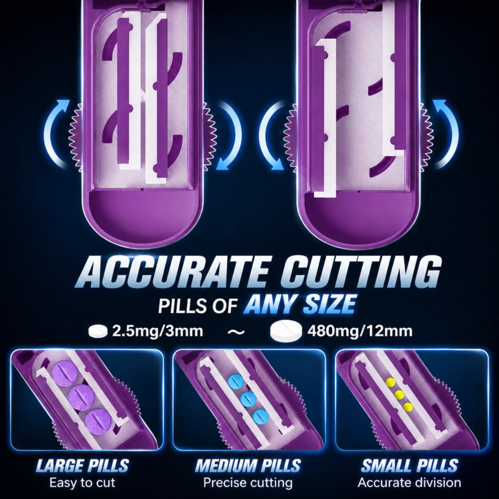 adjustable multi pill cutter for small medium and large tablets